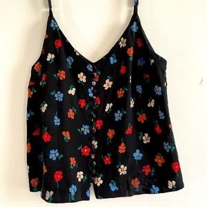 Colorful Floral Print Viscose Tank Top Blouse with Buttons